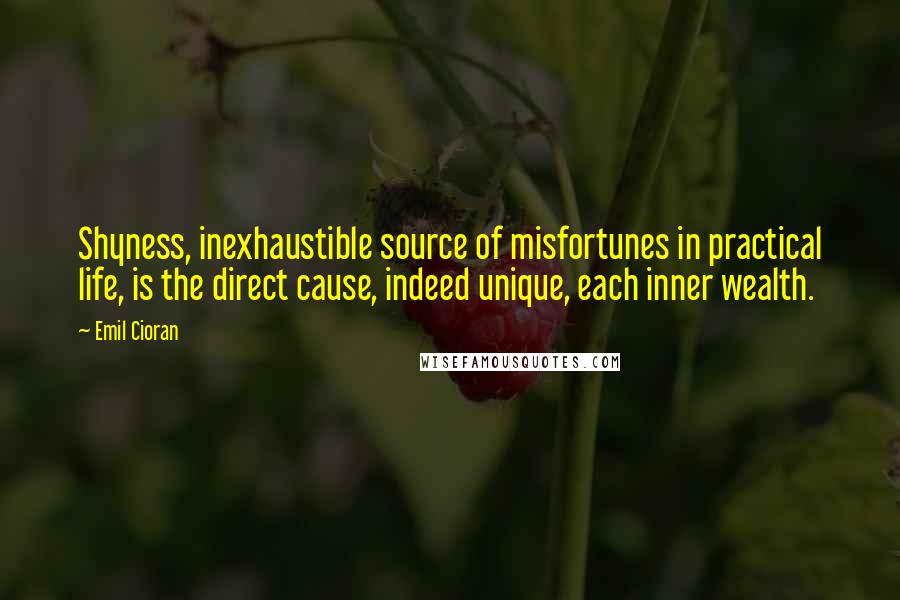 Emil Cioran Quotes: Shyness, inexhaustible source of misfortunes in practical life, is the direct cause, indeed unique, each inner wealth.