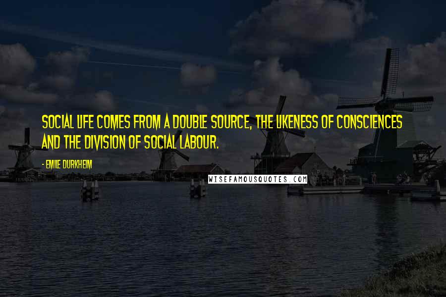 Emile Durkheim Quotes: Social life comes from a double source, the likeness of consciences and the division of social labour.