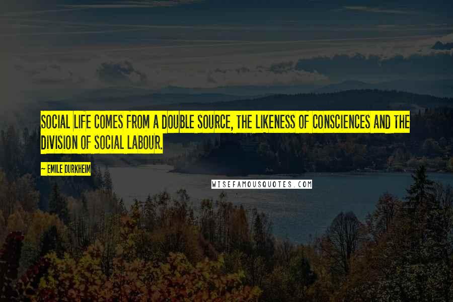 Emile Durkheim Quotes: Social life comes from a double source, the likeness of consciences and the division of social labour.
