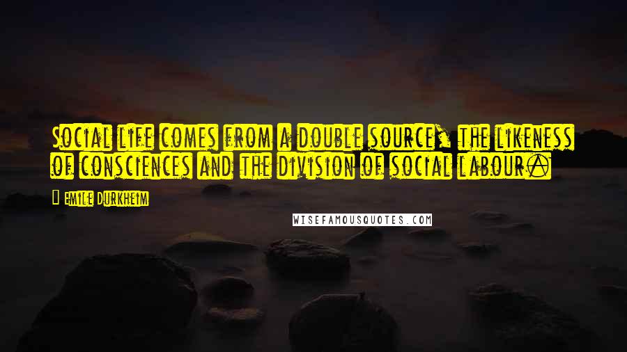 Emile Durkheim Quotes: Social life comes from a double source, the likeness of consciences and the division of social labour.
