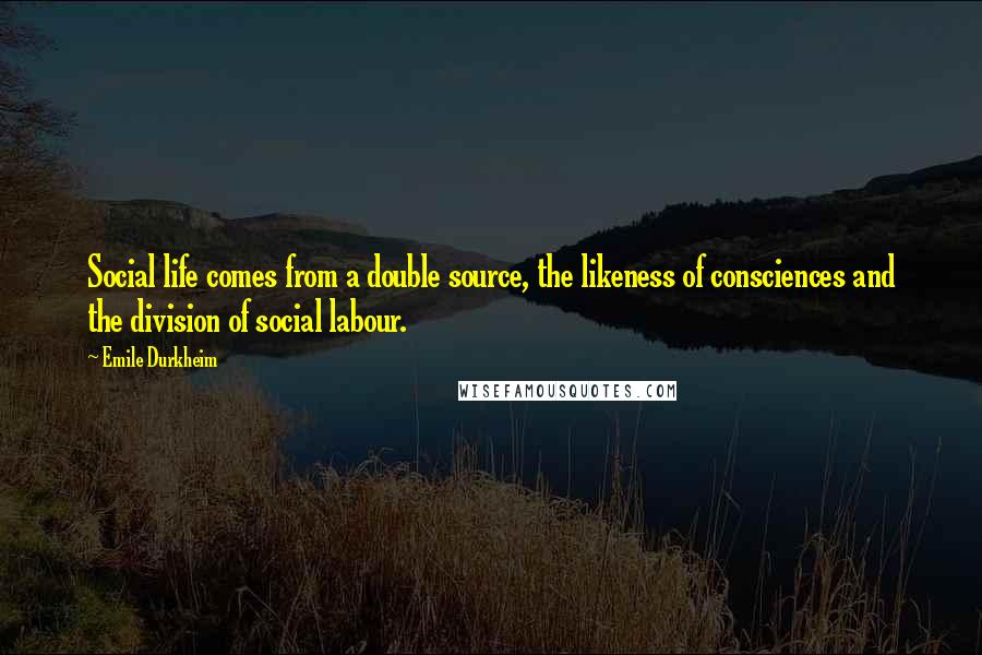 Emile Durkheim Quotes: Social life comes from a double source, the likeness of consciences and the division of social labour.