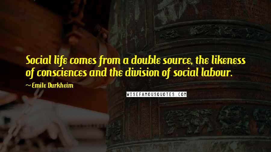 Emile Durkheim Quotes: Social life comes from a double source, the likeness of consciences and the division of social labour.