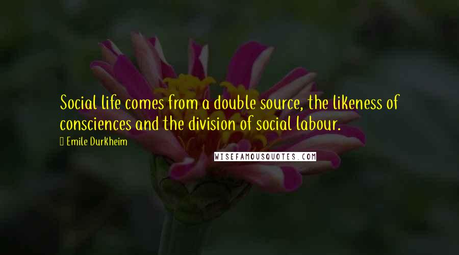 Emile Durkheim Quotes: Social life comes from a double source, the likeness of consciences and the division of social labour.