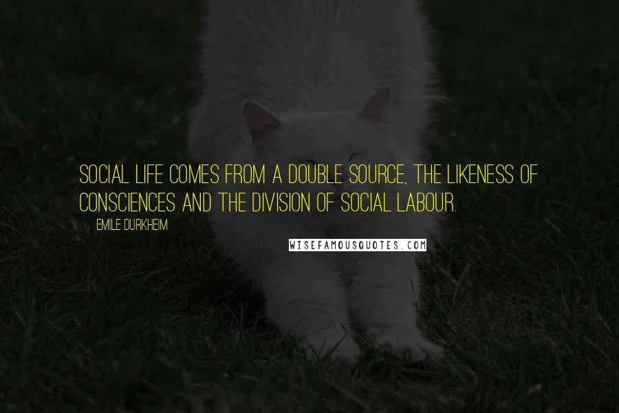 Emile Durkheim Quotes: Social life comes from a double source, the likeness of consciences and the division of social labour.