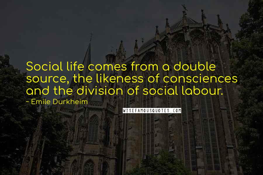 Emile Durkheim Quotes: Social life comes from a double source, the likeness of consciences and the division of social labour.