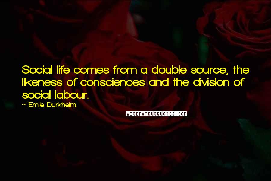 Emile Durkheim Quotes: Social life comes from a double source, the likeness of consciences and the division of social labour.