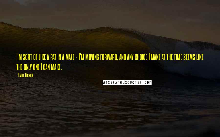 Emile Hirsch Quotes: I'm sort of like a rat in a maze - I'm moving forward, and any choice I make at the time seems like the only one I can make.