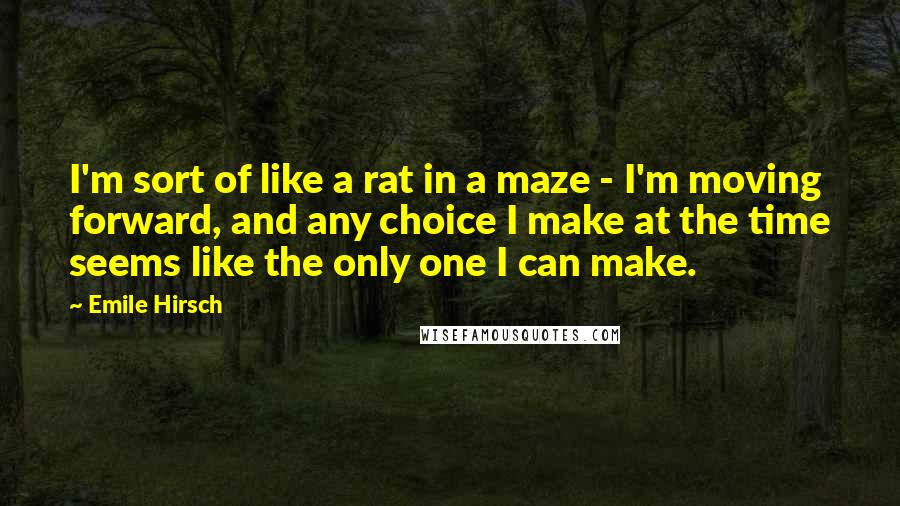 Emile Hirsch Quotes: I'm sort of like a rat in a maze - I'm moving forward, and any choice I make at the time seems like the only one I can make.