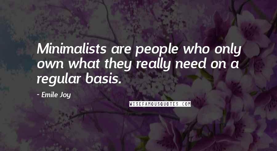 Emile Joy Quotes: Minimalists are people who only own what they really need on a regular basis.