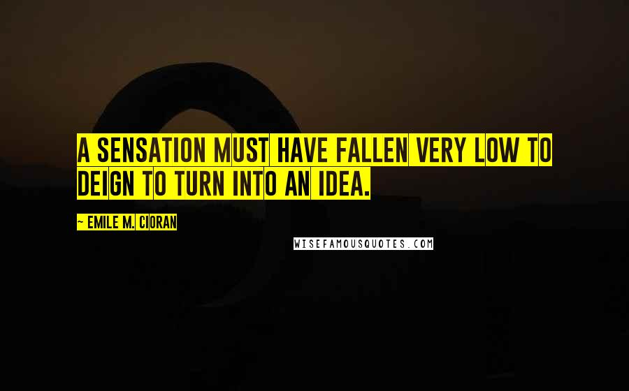 Emile M. Cioran Quotes: A sensation must have fallen very low to deign to turn into an idea.