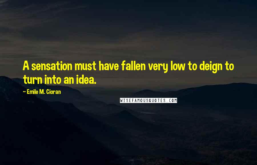 Emile M. Cioran Quotes: A sensation must have fallen very low to deign to turn into an idea.