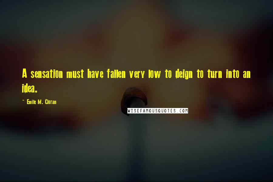 Emile M. Cioran Quotes: A sensation must have fallen very low to deign to turn into an idea.