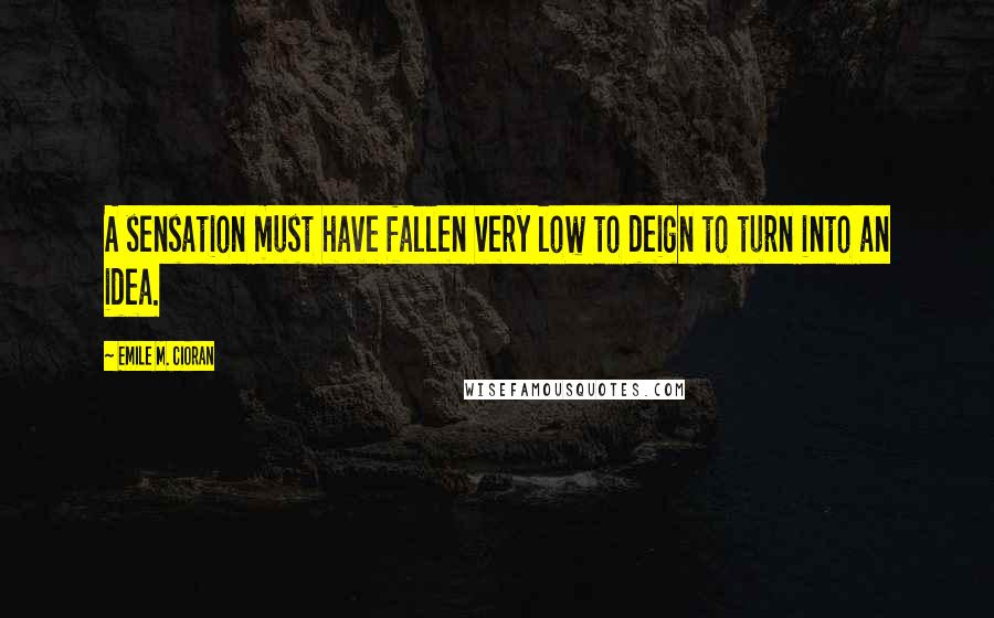 Emile M. Cioran Quotes: A sensation must have fallen very low to deign to turn into an idea.