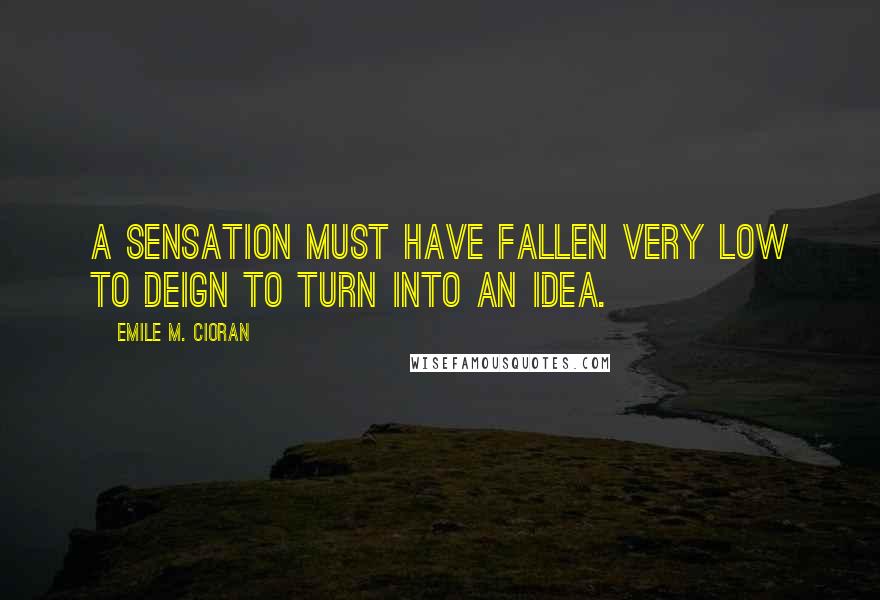 Emile M. Cioran Quotes: A sensation must have fallen very low to deign to turn into an idea.