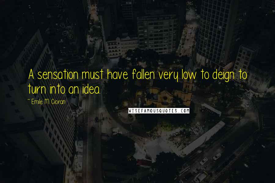 Emile M. Cioran Quotes: A sensation must have fallen very low to deign to turn into an idea.