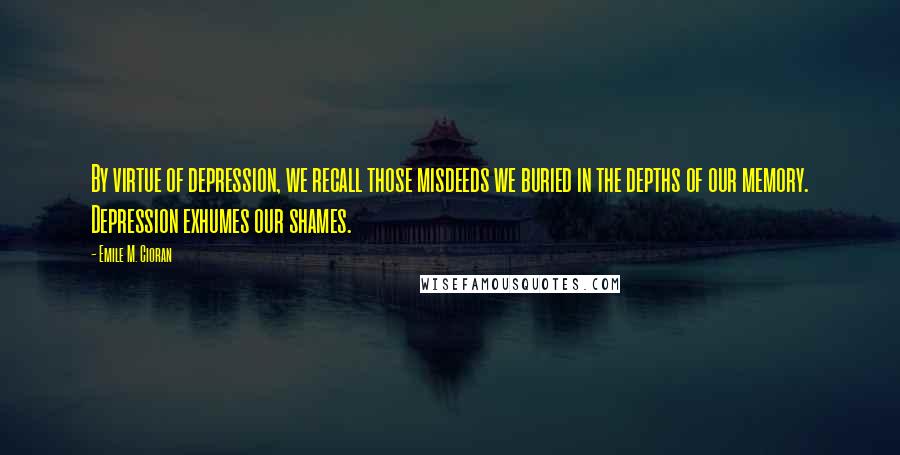 Emile M. Cioran Quotes: By virtue of depression, we recall those misdeeds we buried in the depths of our memory. Depression exhumes our shames.