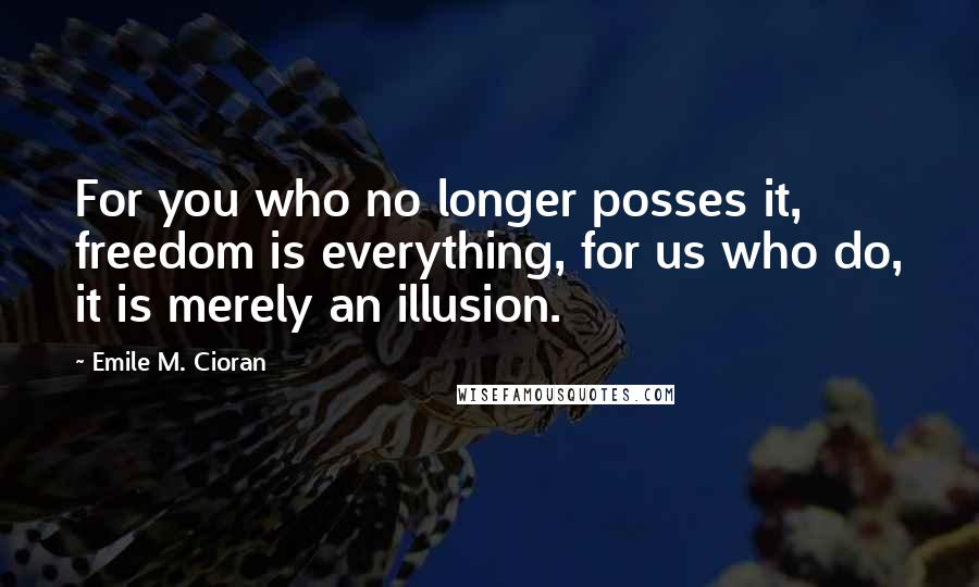 Emile M. Cioran Quotes: For you who no longer posses it, freedom is everything, for us who do, it is merely an illusion.