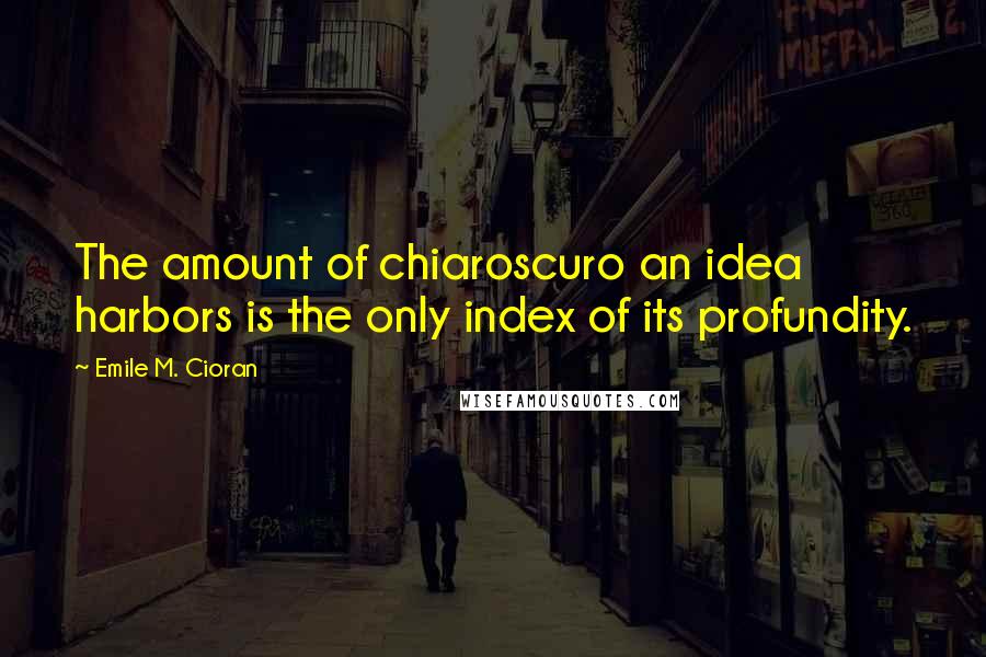 Emile M. Cioran Quotes: The amount of chiaroscuro an idea harbors is the only index of its profundity.