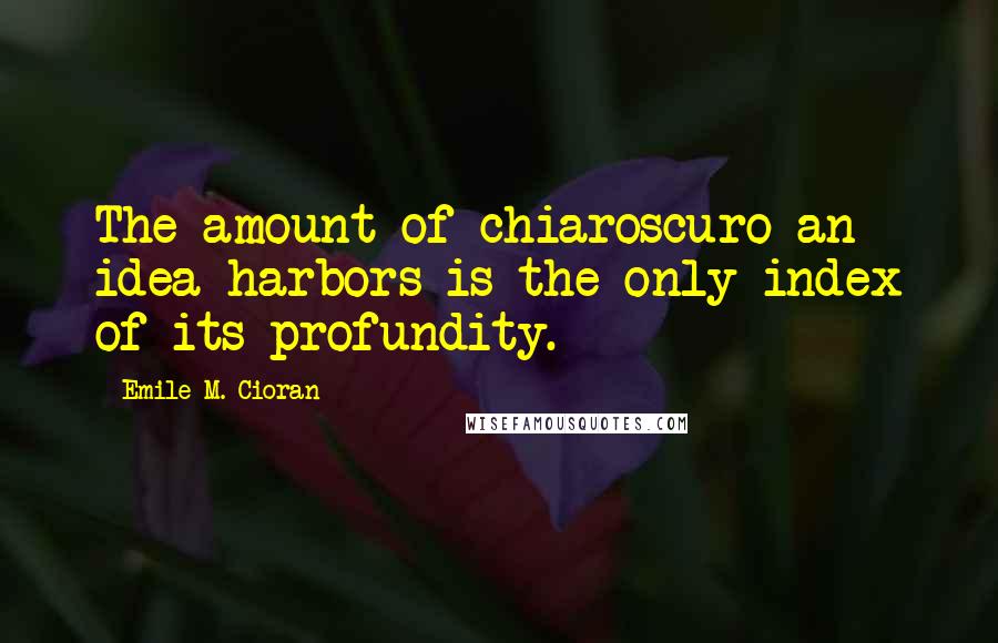 Emile M. Cioran Quotes: The amount of chiaroscuro an idea harbors is the only index of its profundity.