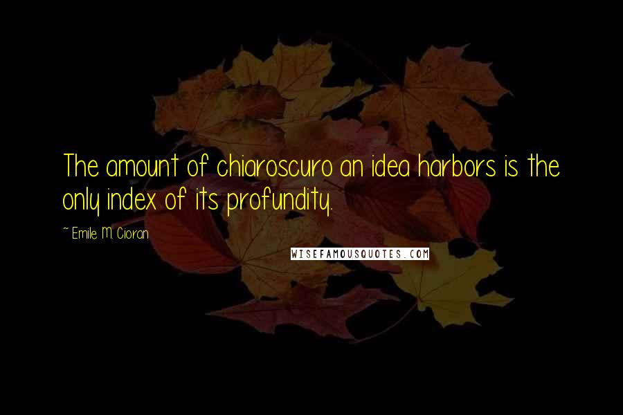 Emile M. Cioran Quotes: The amount of chiaroscuro an idea harbors is the only index of its profundity.