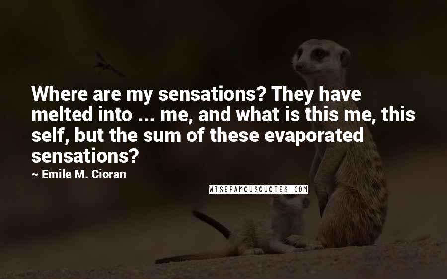 Emile M. Cioran Quotes: Where are my sensations? They have melted into ... me, and what is this me, this self, but the sum of these evaporated sensations?