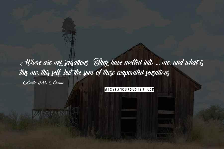 Emile M. Cioran Quotes: Where are my sensations? They have melted into ... me, and what is this me, this self, but the sum of these evaporated sensations?