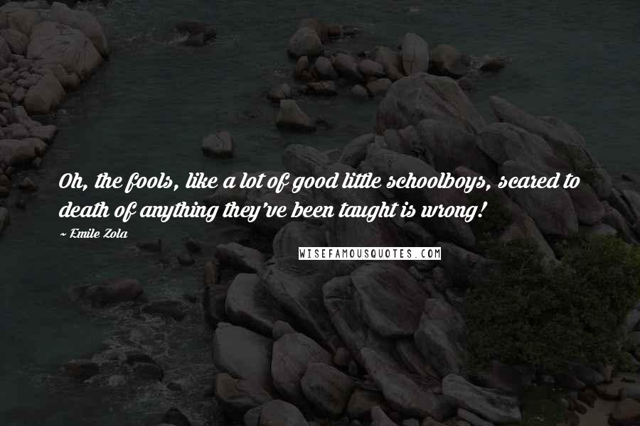 Emile Zola Quotes: Oh, the fools, like a lot of good little schoolboys, scared to death of anything they've been taught is wrong!