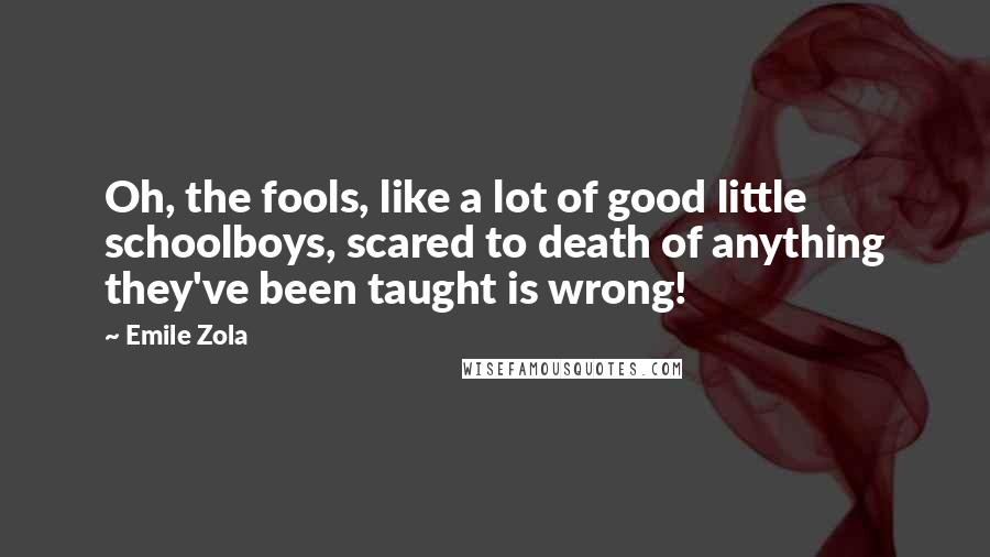 Emile Zola Quotes: Oh, the fools, like a lot of good little schoolboys, scared to death of anything they've been taught is wrong!