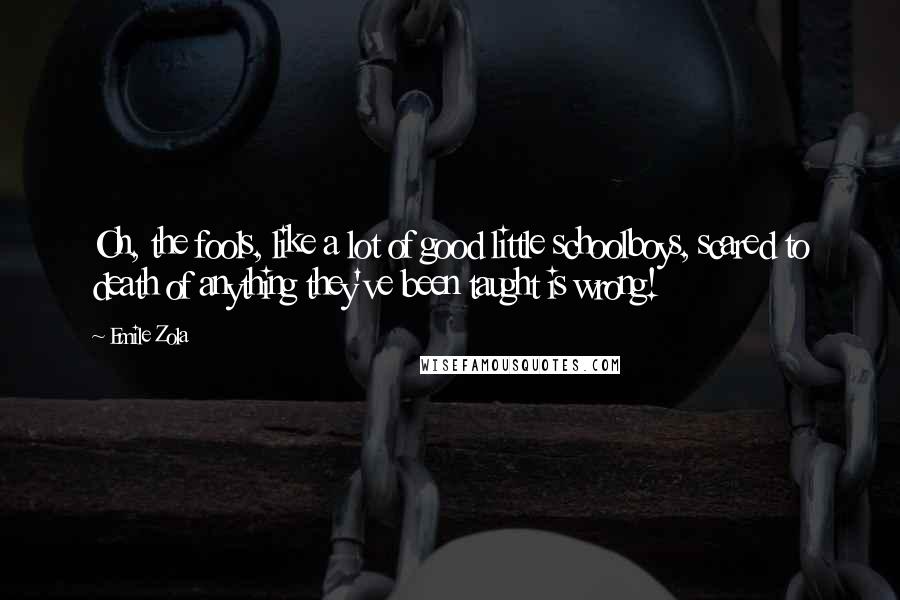 Emile Zola Quotes: Oh, the fools, like a lot of good little schoolboys, scared to death of anything they've been taught is wrong!