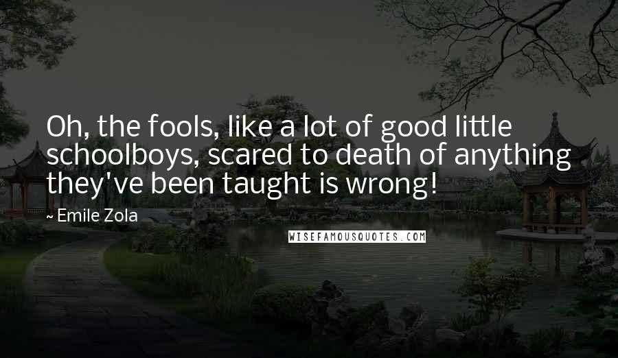 Emile Zola Quotes: Oh, the fools, like a lot of good little schoolboys, scared to death of anything they've been taught is wrong!