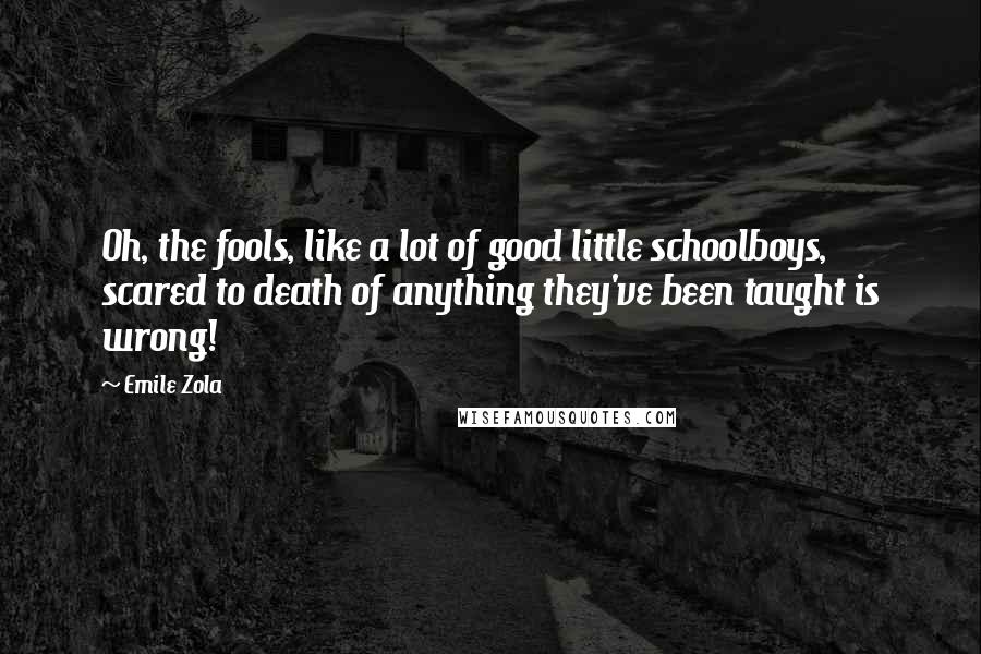 Emile Zola Quotes: Oh, the fools, like a lot of good little schoolboys, scared to death of anything they've been taught is wrong!