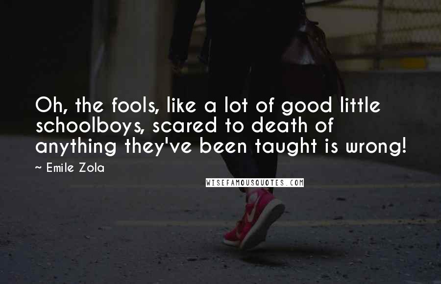 Emile Zola Quotes: Oh, the fools, like a lot of good little schoolboys, scared to death of anything they've been taught is wrong!
