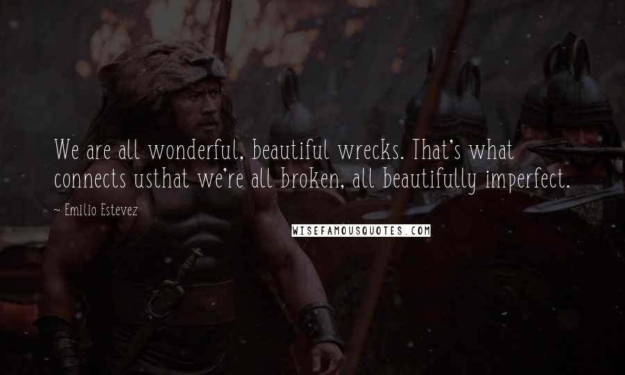 Emilio Estevez Quotes: We are all wonderful, beautiful wrecks. That's what connects usthat we're all broken, all beautifully imperfect.