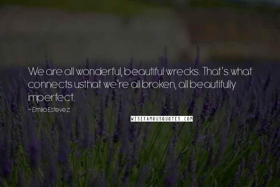 Emilio Estevez Quotes: We are all wonderful, beautiful wrecks. That's what connects usthat we're all broken, all beautifully imperfect.