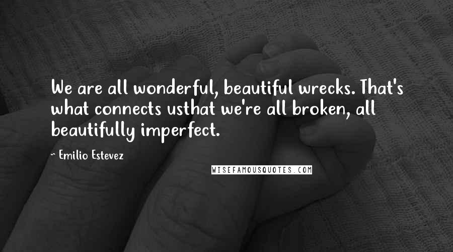 Emilio Estevez Quotes: We are all wonderful, beautiful wrecks. That's what connects usthat we're all broken, all beautifully imperfect.