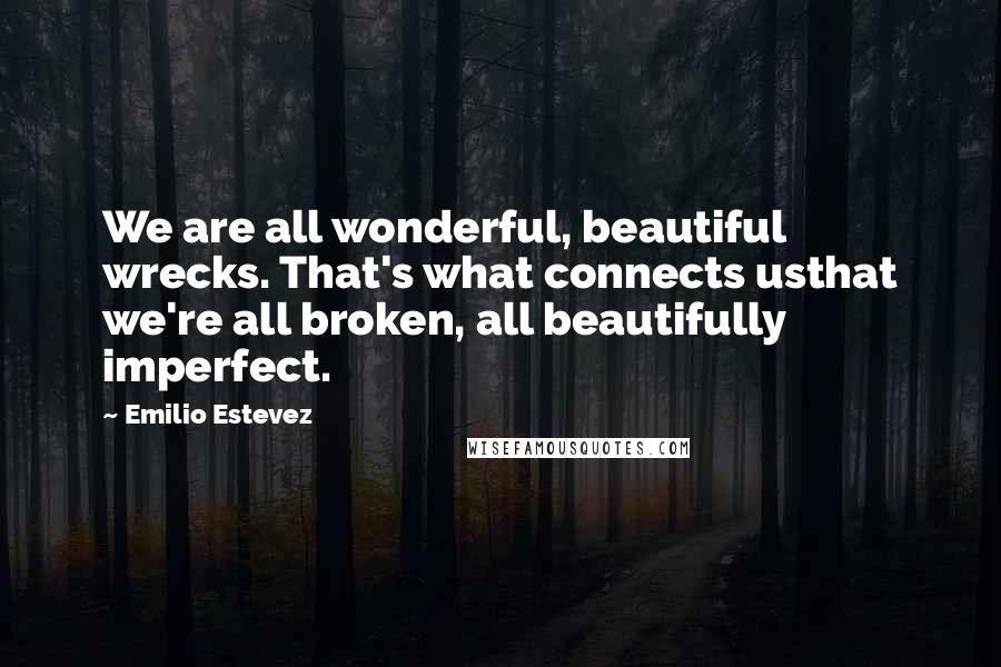 Emilio Estevez Quotes: We are all wonderful, beautiful wrecks. That's what connects usthat we're all broken, all beautifully imperfect.