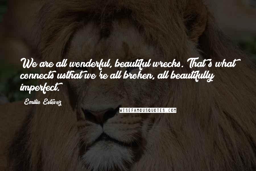 Emilio Estevez Quotes: We are all wonderful, beautiful wrecks. That's what connects usthat we're all broken, all beautifully imperfect.