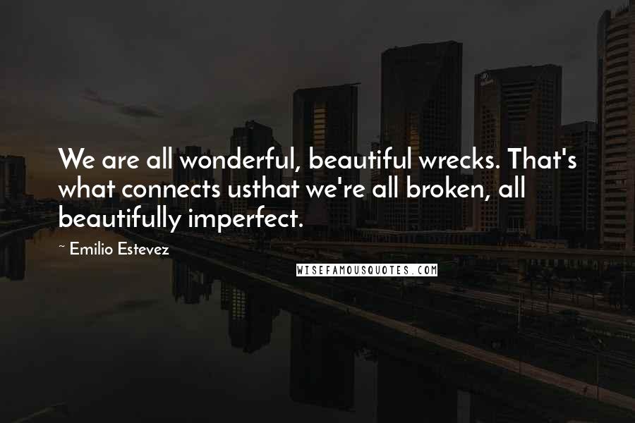 Emilio Estevez Quotes: We are all wonderful, beautiful wrecks. That's what connects usthat we're all broken, all beautifully imperfect.