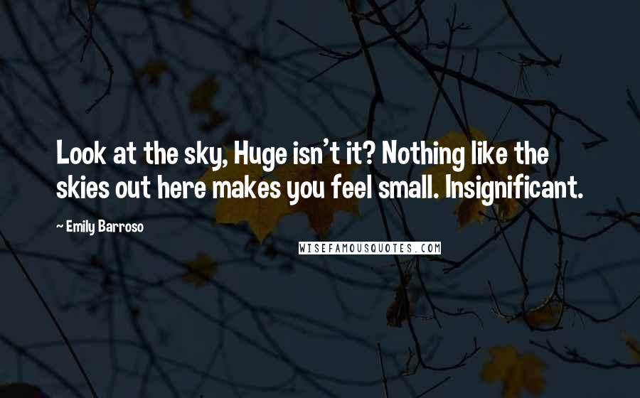 Emily Barroso Quotes: Look at the sky, Huge isn't it? Nothing like the skies out here makes you feel small. Insignificant.