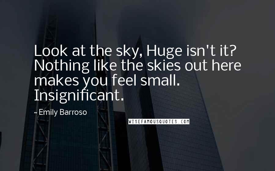 Emily Barroso Quotes: Look at the sky, Huge isn't it? Nothing like the skies out here makes you feel small. Insignificant.