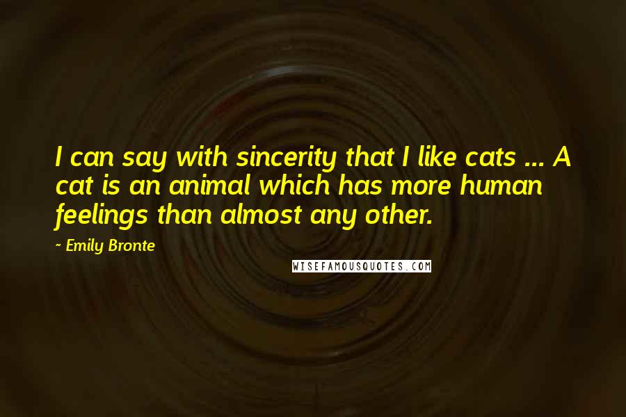 Emily Bronte Quotes: I can say with sincerity that I like cats ... A cat is an animal which has more human feelings than almost any other.
