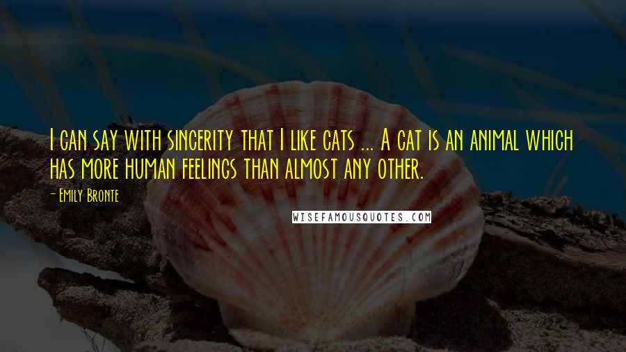 Emily Bronte Quotes: I can say with sincerity that I like cats ... A cat is an animal which has more human feelings than almost any other.