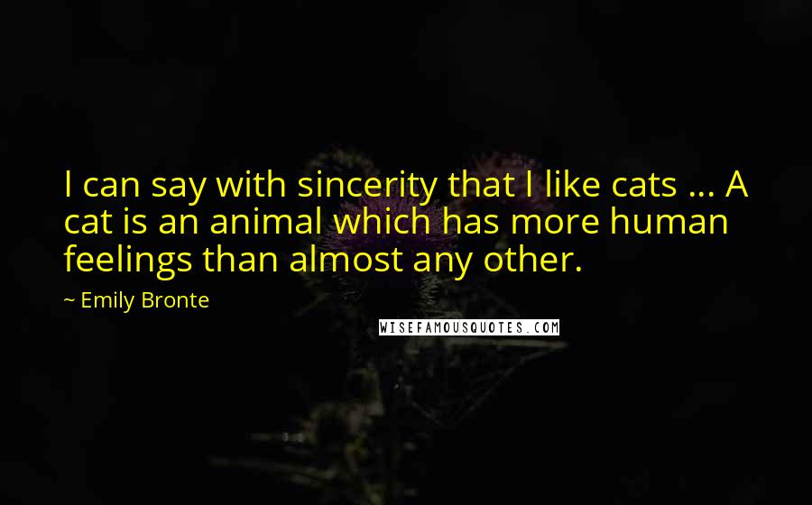 Emily Bronte Quotes: I can say with sincerity that I like cats ... A cat is an animal which has more human feelings than almost any other.