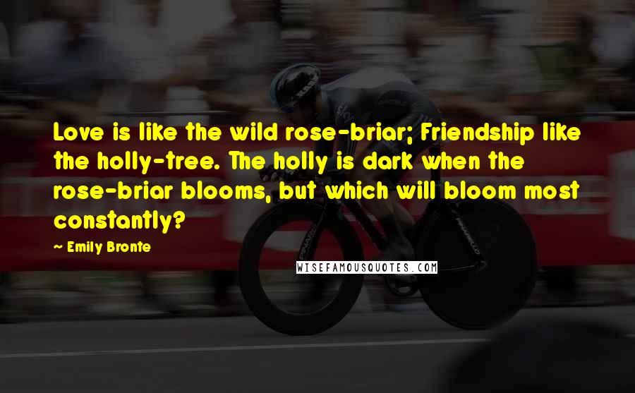 Emily Bronte Quotes: Love is like the wild rose-briar; Friendship like the holly-tree. The holly is dark when the rose-briar blooms, but which will bloom most constantly?