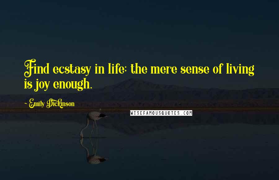 Emily Dickinson Quotes: Find ecstasy in life; the mere sense of living is joy enough.