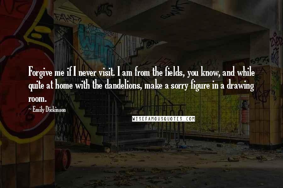 Emily Dickinson Quotes: Forgive me if I never visit. I am from the fields, you know, and while quite at home with the dandelions, make a sorry figure in a drawing room.