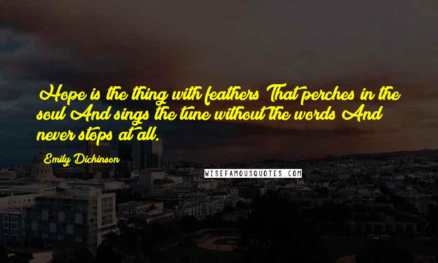 Emily Dickinson Quotes: Hope is the thing with feathers That perches in the soul And sings the tune without the words And never stops at all.