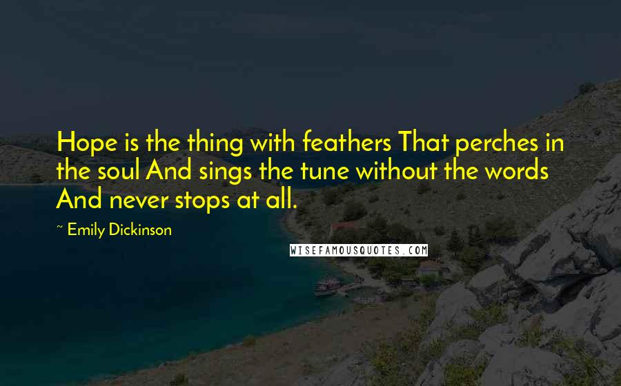 Emily Dickinson Quotes: Hope is the thing with feathers That perches in the soul And sings the tune without the words And never stops at all.