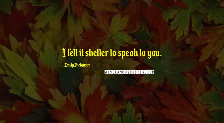 Emily Dickinson Quotes: I felt it shelter to speak to you.