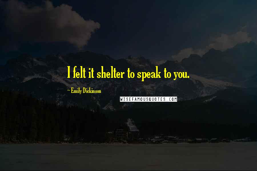 Emily Dickinson Quotes: I felt it shelter to speak to you.